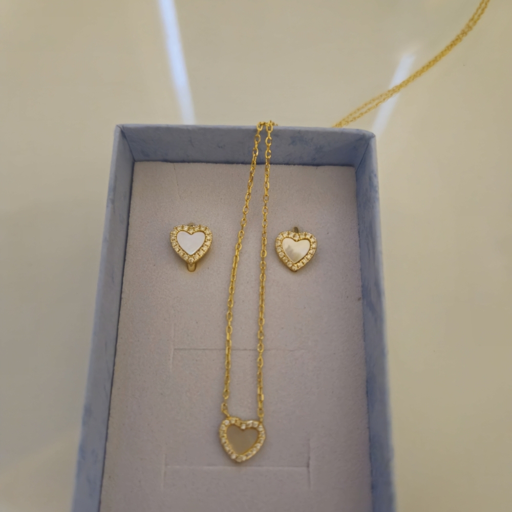 Gold Heart Necklace and Earring Set